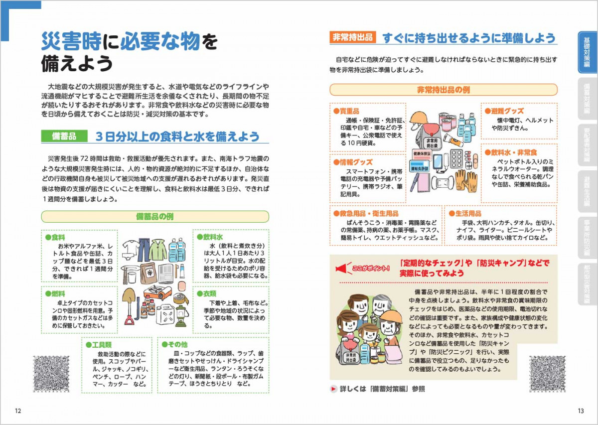 福岡県防災ハンドブック　12ページから13ページの内容